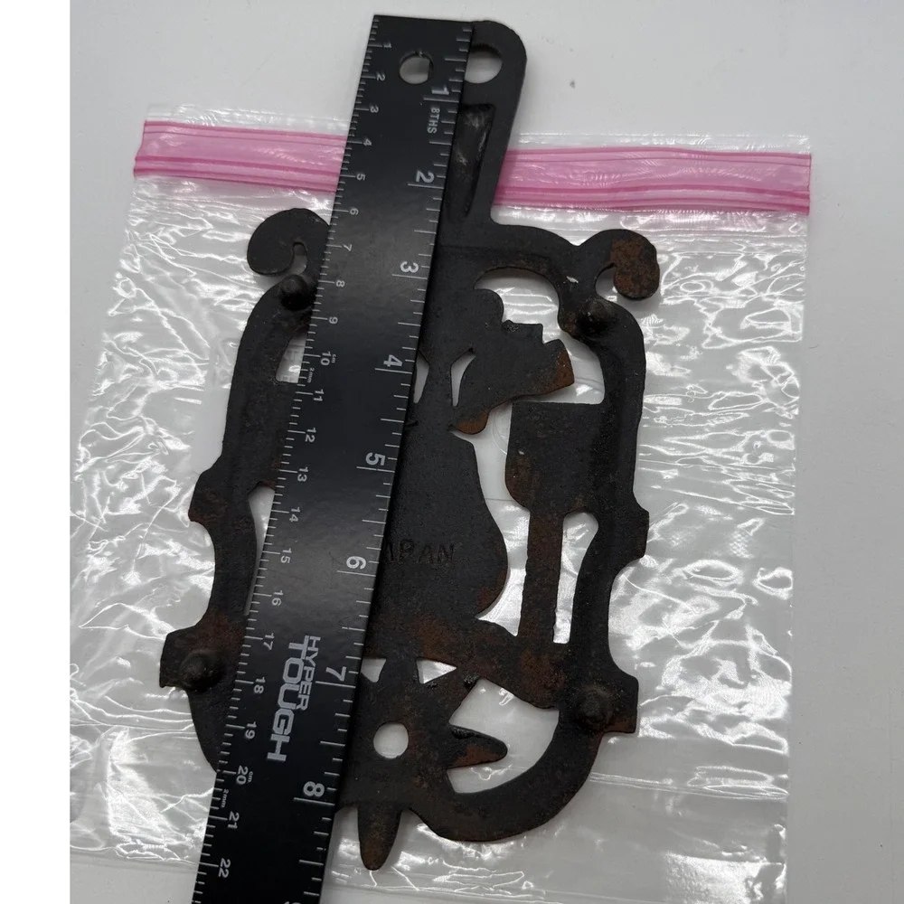 Vintage Cast Iron Trivet Heart Birds Star Design Black Metal Japan Wall Decor